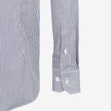 Camisa Slim Azul Escuro com Listras Finas e Sem Amassados