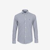 Camisa Slim Azul Escuro com Listras Sem Amassados