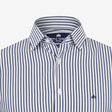 Camisa Slim Azul Escuro com Listras Sem Amassados