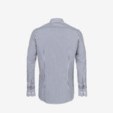 Camisa Slim Azul Escuro com Listras Sem Amassados