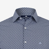 Camisa Slim Estampada Azul Marino