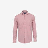 Camisa Slim de Popelina com Listras Vermelhas