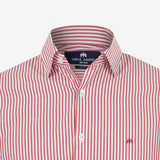 Camisa Slim de Popelina com Listras Vermelhas