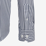 Camisa Slim Azul Escuro com Listras Sem Amassados