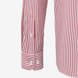 Camisa Slim de Popelina com Listras Vermelhas