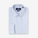 Camisa Slim Azul Claro com Listras Sem Amassar