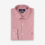 Camisa Slim de Popelina com Listras Vermelhas