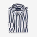 Camisa Slim Azul Escuro com Listras Sem Amassados