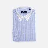 Plava Prugasta Oxford Košulja sa Kontrastnim Ovratnikom - Slim Fit