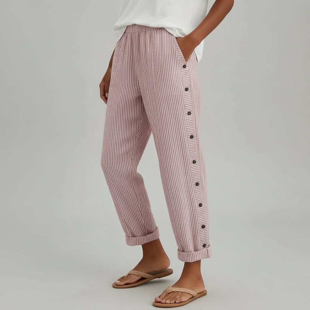 Caitlin | Elegantne pantalone sa dugmadi i prugastim dezenom
