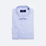 Premium Plava Twill Košulja sa Sitnim Prugama - Slim Fit