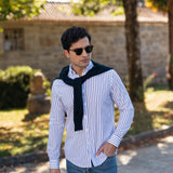 Plava prugasta košulja slim fit kroja
