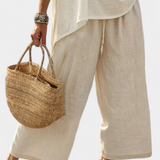Drevon | Udobna Minimalistička Sirova Bluza i Široke Pantalone